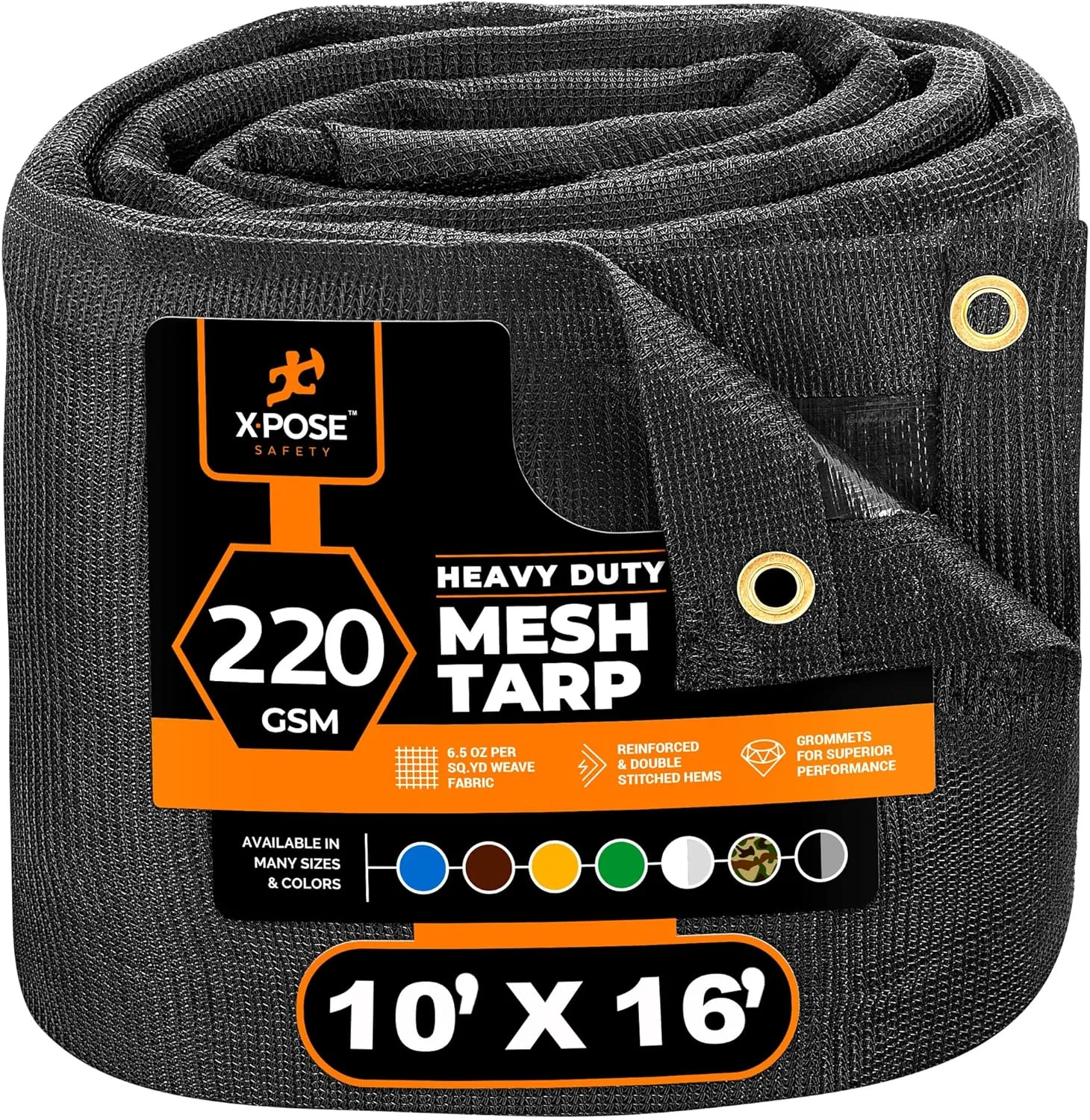 Xpose Safety Heavy Duty Mesh Tarp – 10’ x 16’ Multipurpose Black Protective Cover with Air Flow - Use for Tie Downs, Shade, Fences, Canopies, Dump Trucks – Tear Resistant