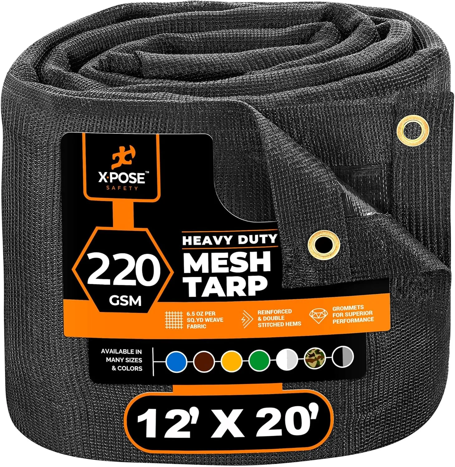 Xpose Safety Heavy Duty Mesh Tarp – 12’ x 20’ Multipurpose Black Protective Cover with Air Flow - Use for Tie Downs, Shade, Fences, Canopies, Dump Trucks – Tear Resistant