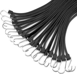 XSTRAP STANDARD 21" 100% EPDM Natural Rubber Tarp Straps, Black Long Bungee Cords with Metal S Hooks Tie Down Straps for Outdoor, Tarp Covers, Canvas Canopies, Motorcycle, and Cargo - 20 Pack