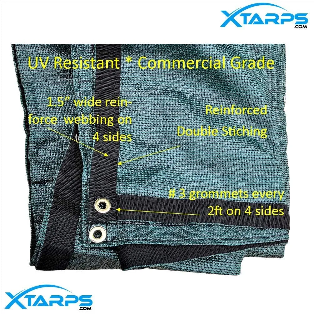XTARPS - 8 ft. x 8 ft. - Premium 70% Shade Cloth, Shade Sail, Sun Shade (Green Color), Great for Shade Creation, windscreen, Privacy Screen, Kennel,etc