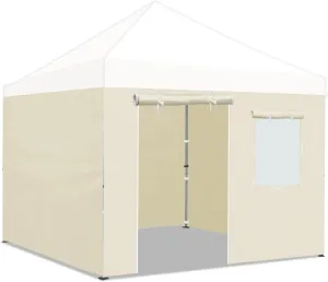 YardGrow 10'x10' Full Zippered Walls for Easy Pop Up Canopy Tent, Enclosure Sidewall Kit with Roller Up Mesh Window and Door, 4 Walls ONLY, Frame not Included (Ecru)