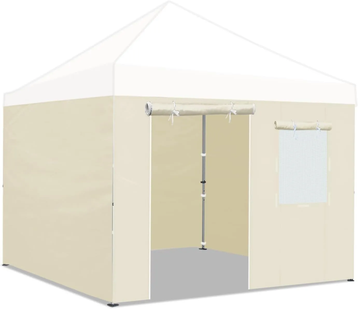 YardGrow 10'x10' Full Zippered Walls for Easy Pop Up Canopy Tent, Enclosure Sidewall Kit with Roller Up Mesh Window and Door, 4 Walls ONLY, Frame not Included (Ecru)
