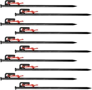 YARNOW Outdoor Tent Peg Set 10 Sturdy Metal Stakes Easy Drive Tips for Camping Tarp Canopy and More Includes Storage Bag for Easy Organization