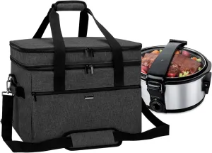 Yarwo Slow Cooker Bag Compatible with Crock-Pot/Hamilton Beach 8-10 Quart, Double Layers Slow Cooker Travel Carrier Case for Kitchen Appliance and Accessories, Black (Bag Only)