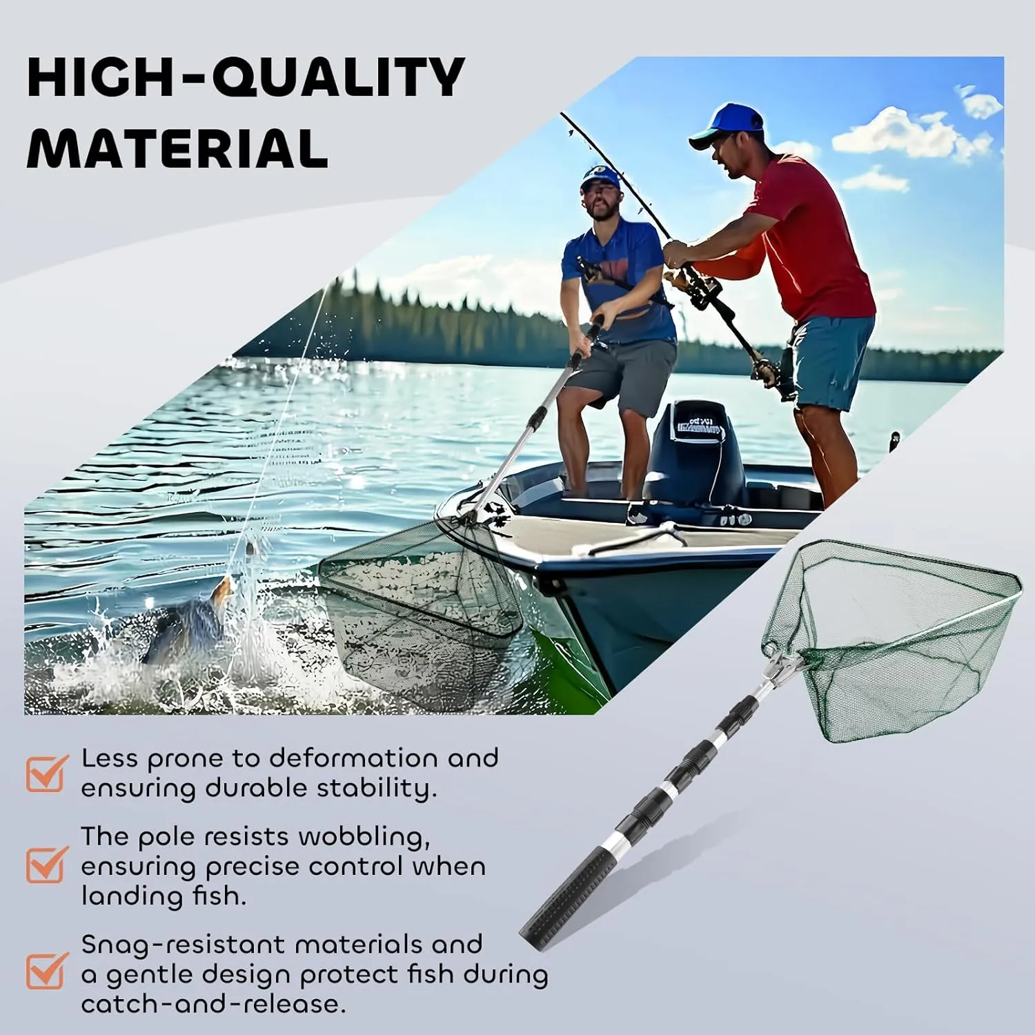 Yeahmart Fishing Landing Net with Telescoping Pole Handle, Foldable Fishing Landing Net Freshwater for Kids Men Women, Extend to 21-75 Inches