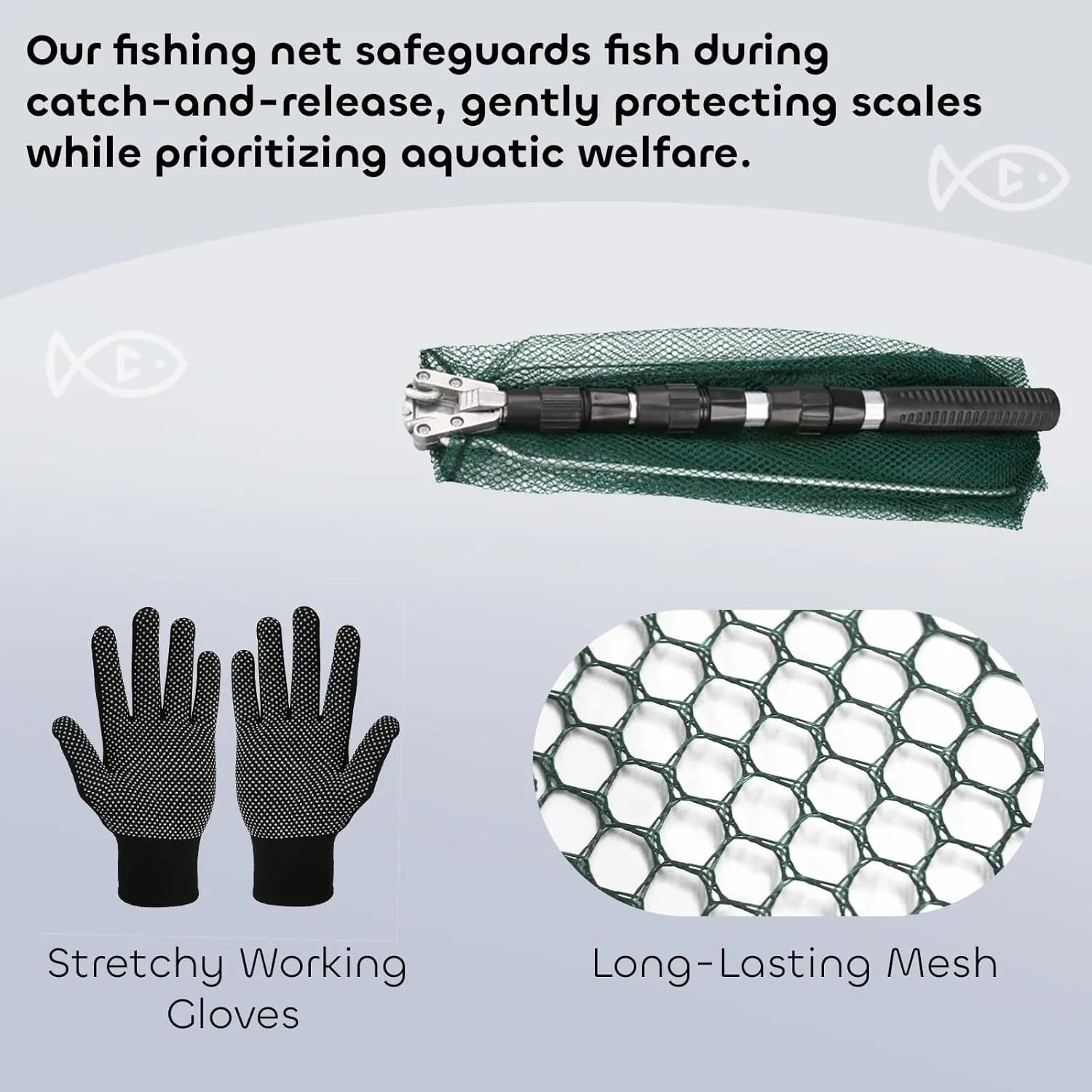 Yeahmart Fishing Landing Net with Telescoping Pole Handle, Foldable Fishing Landing Net Freshwater for Kids Men Women, Extend to 21-75 Inches
