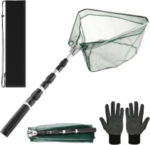 Yeahmart Fishing Landing Net with Telescoping Pole Handle, Foldable Fishing Landing Net Freshwater for Kids Men Women, Extend to 21-75 Inches