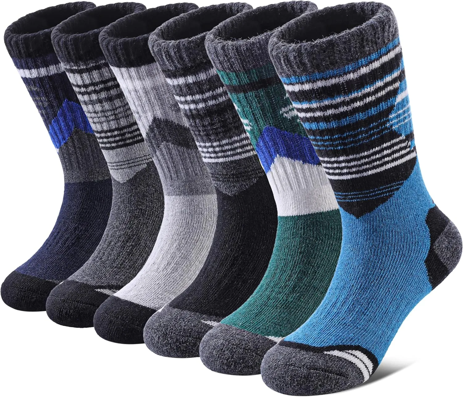 Yebing Kids Merino Wool Hiking Socks Boys Girls Toddlers Winter Warm Thermal Thick Cushion Boot Crew Gift Socks 6 Pairs