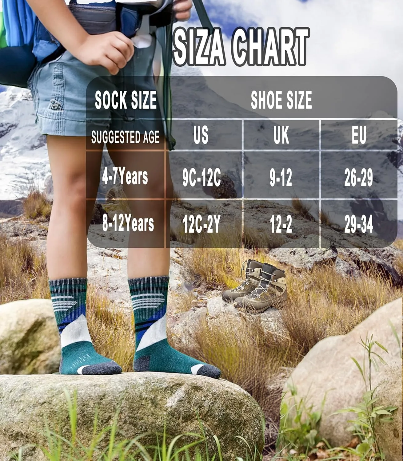 Yebing Kids Merino Wool Hiking Socks Boys Girls Toddlers Winter Warm Thermal Thick Cushion Boot Crew Gift Socks 6 Pairs