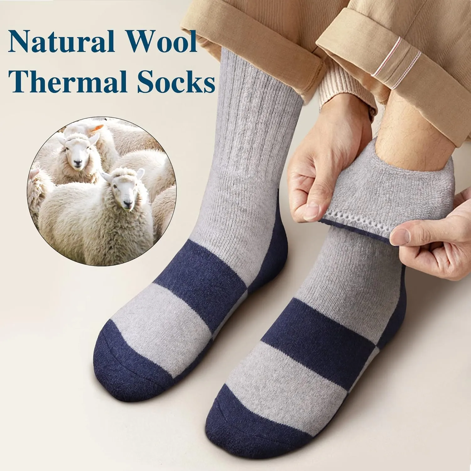 Yeblues 4 Pairs Merino Wool Socks Mens - Thick Thermal Winter Heavyweight Boot Socks Super Soft Warm Hiking Socks