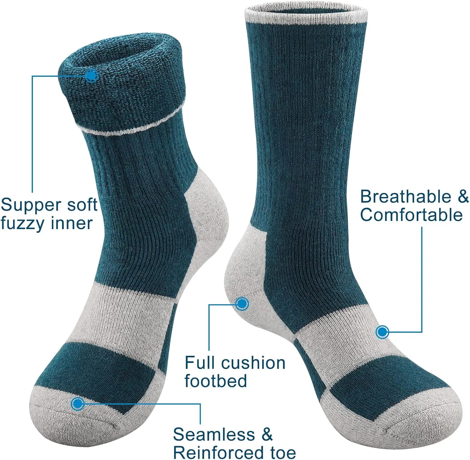 Yeblues 4 Pairs Merino Wool Socks Mens - Thick Thermal Winter Heavyweight Boot Socks Super Soft Warm Hiking Socks