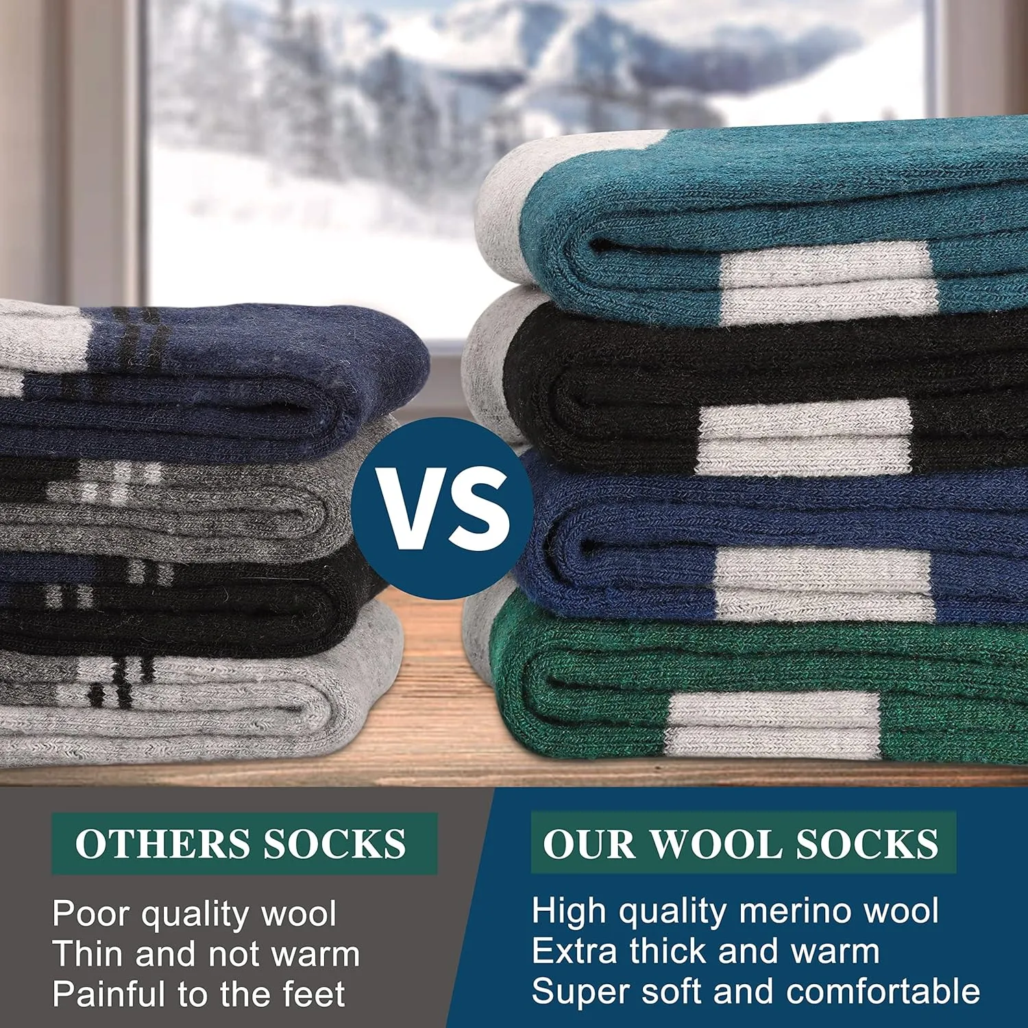 Yeblues 4 Pairs Merino Wool Socks Mens - Thick Thermal Winter Heavyweight Boot Socks Super Soft Warm Hiking Socks