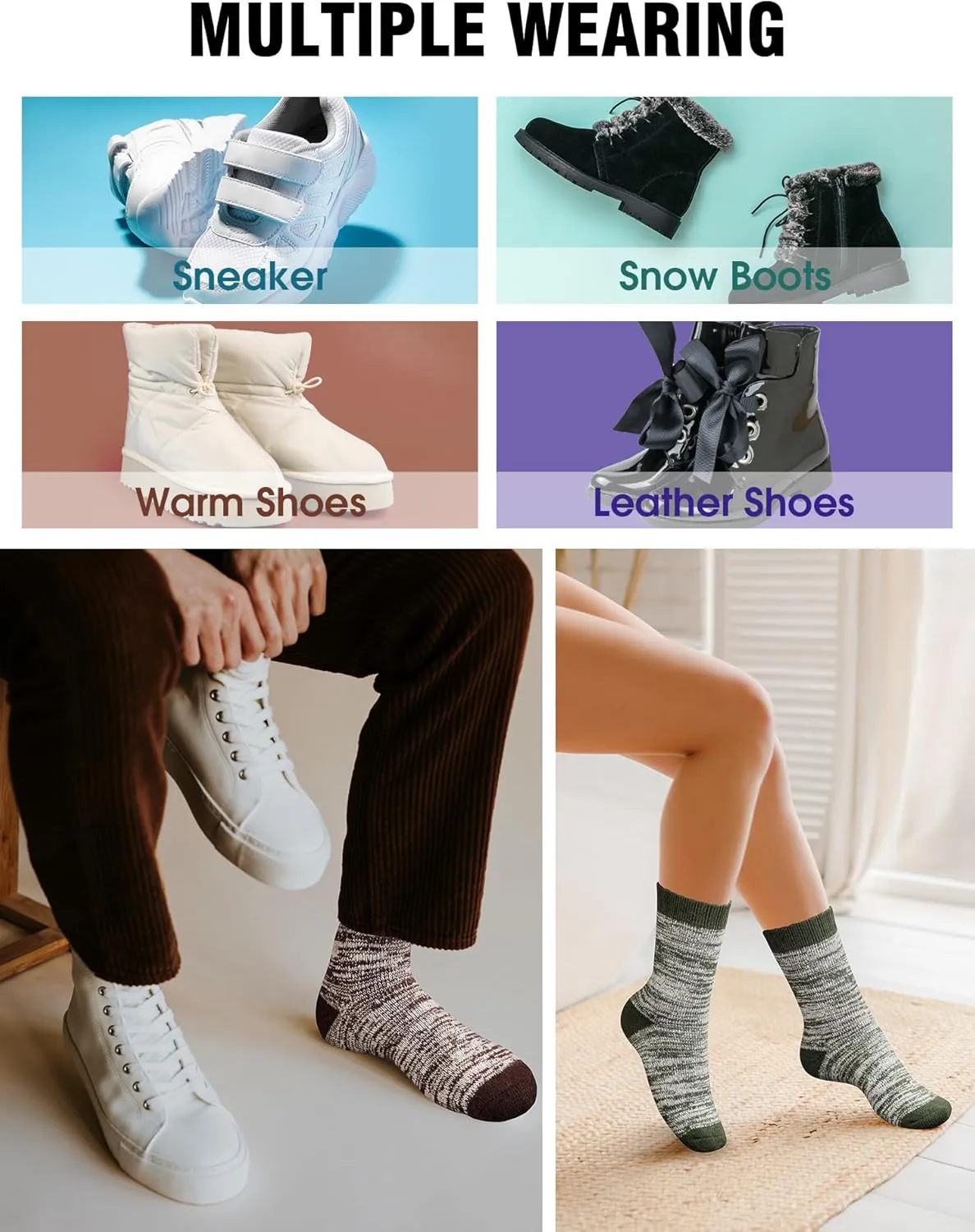 Yeblues 5 Pairs Thick Wool Socks - Men's Warm Winter Fuzzy Hiking Socks with Moisture Wicking
