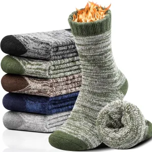 Yeblues 5 Pairs Thick Wool Socks - Men's Warm Winter Fuzzy Hiking Socks with Moisture Wicking