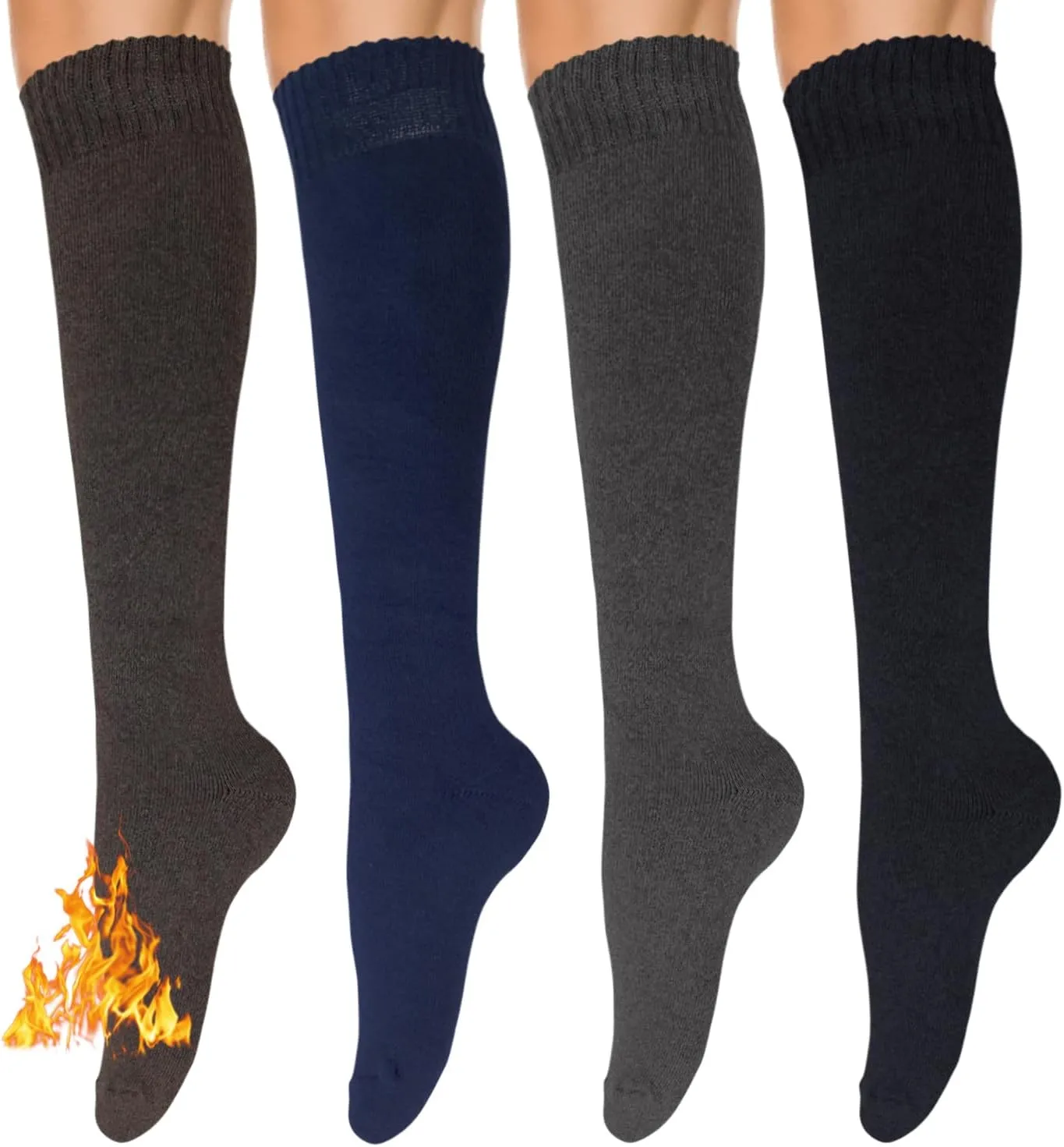 YEJIMONG Warm Thick Knee High Socks for Women, 4 Pairs Cotton Cushioned Long Socks for Running Hiking Skiing Gifts