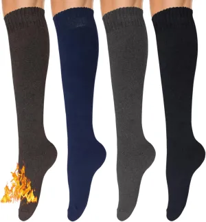 YEJIMONG Warm Thick Knee High Socks for Women, 4 Pairs Cotton Cushioned Long Socks for Running Hiking Skiing Gifts