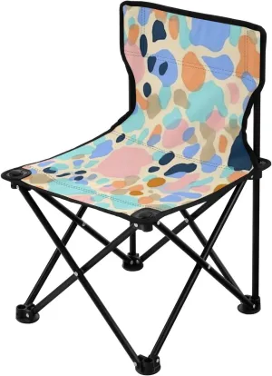 Yellow Print Pattern Portable Outdoor Folding Chair Anti-Slip Padded Oxford Cloth Stool Camping Chair Small for Beach Hiking Fishing Gardening Quad Camp Chair