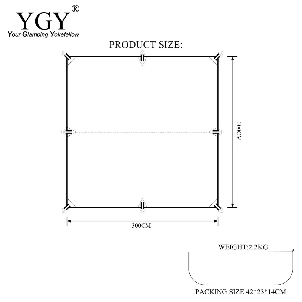 YGY TCタープ 300-300cm 防水 ポリコットン テントタープ ハンモックタープ