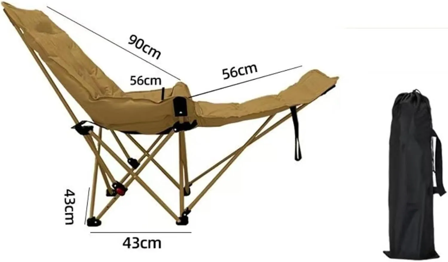 Yiju Reclining Camping Chair with Removable Foot Rest, Recliner Beach Chair Comfortable Foldable for Patio Beach Concert Traveling, Khaki
