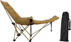 Yiju Reclining Camping Chair with Removable Foot Rest, Recliner Beach Chair Comfortable Foldable for Patio Beach Concert Traveling, Khaki