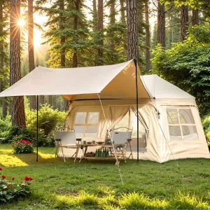 Yoleny 4/6/8/10/12 Person Inflatable Camping Tent with Extended Canopy, Mesh Windows & Pump, 4 Season Glamping Tent with 1-2 Room, Upgraded Waterproof Oxford, Easy Setup