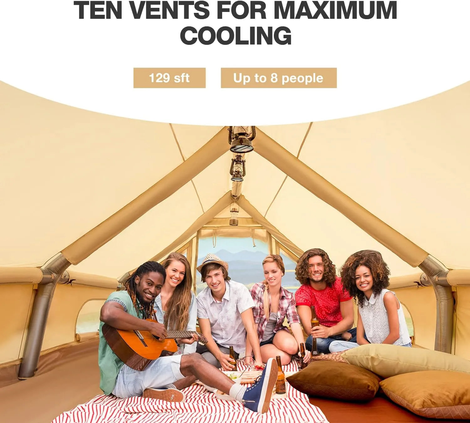 YOLENY Classic Inflatable Camping Tent for 6-12 Person, 4 Season Blow Up Tent with Mesh Windows & Pumps