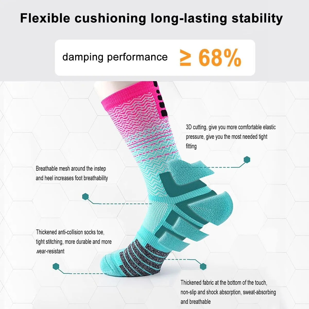 YQHMT Athletic Crew Socks Performance Thick Cushioned Sport Basketball Running Training Compression Socks for Men & Women