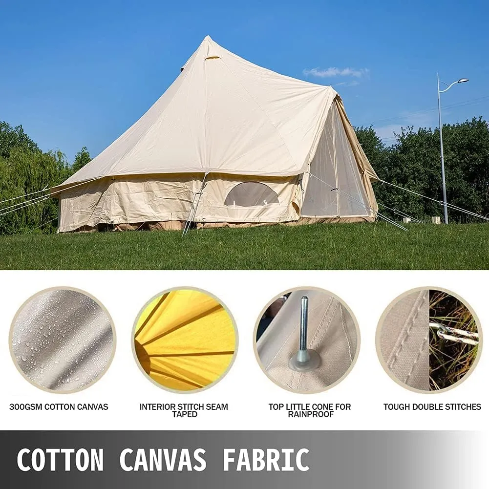 Yurt Tents Tent Bell Oxford Cloth Pyramid Tent 4 Seasons Camping Tent Family Teepee with Stove Hole for Outdoor Hunting Glamping