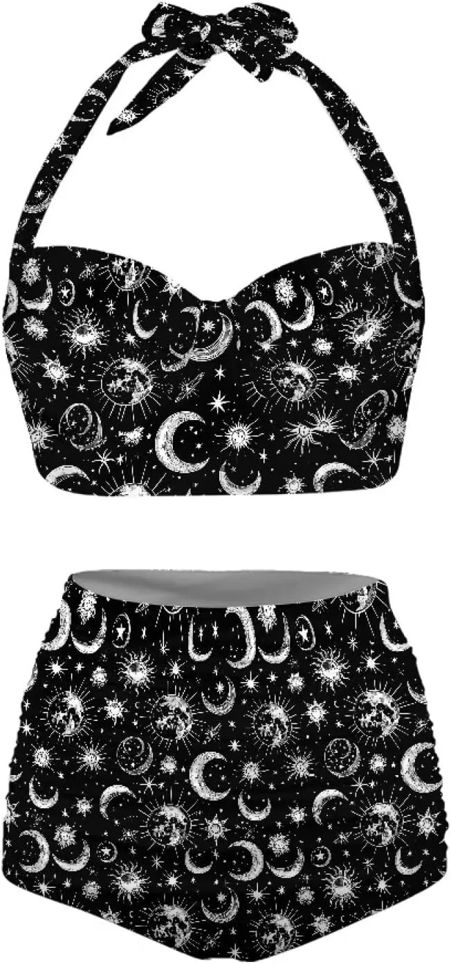 Yuuxorilu Women Two Piece High Waist Bikini Set Halter Ruched High Waist Bikini with Bottom