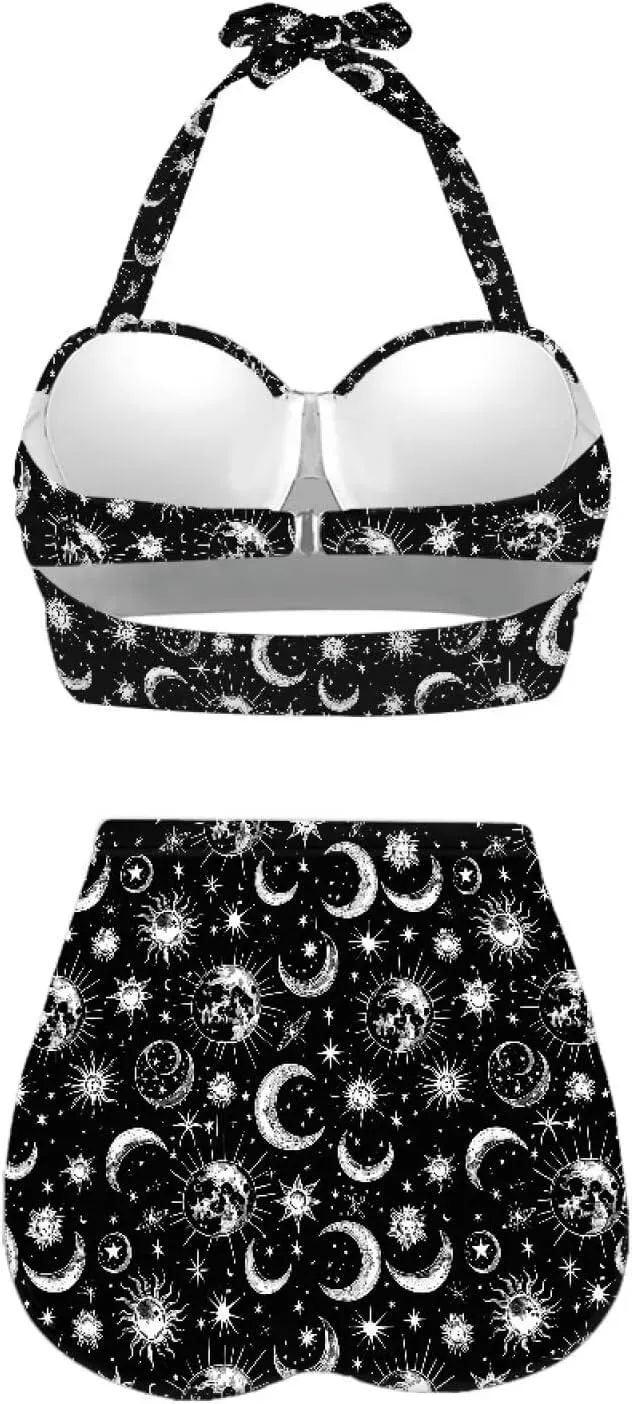 Yuuxorilu Women Two Piece High Waist Bikini Set Halter Ruched High Waist Bikini with Bottom