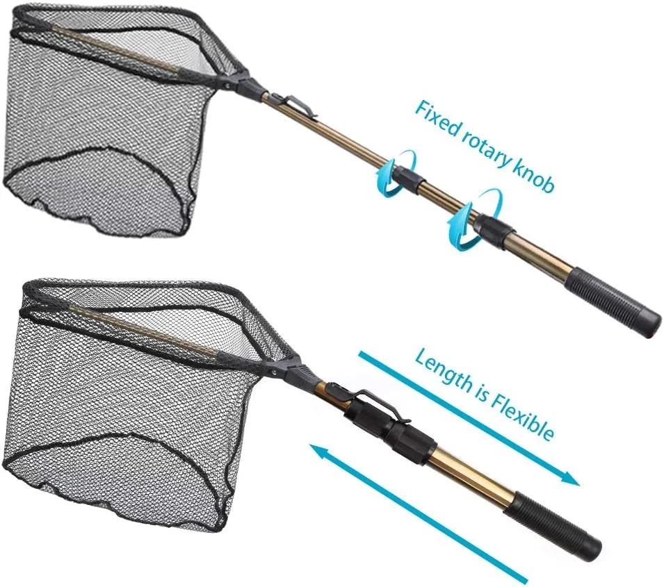 YVLEEN Folding Fishing Net - Foldable Fish Landing Net Robust Aluminum Telescopic Pole Handle and Nylon Mesh 16inch Hoop Size