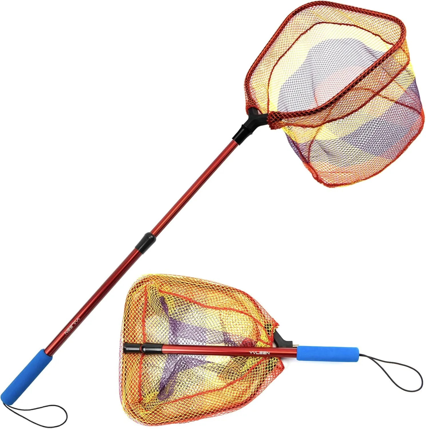 YVLEEN Kids Fishing Net for Lakes - Minnow Nets for Kids - Aluminum Collapsible Telescopic Fishing Pole Handle and Nylon Mesh Small Fishing net - Butterfly Nets for Kids Outdoor Playing