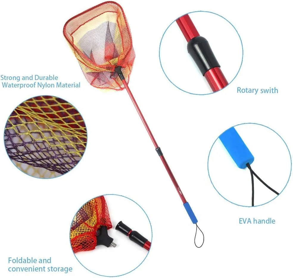 YVLEEN Kids Fishing Net for Lakes - Minnow Nets for Kids - Aluminum Collapsible Telescopic Fishing Pole Handle and Nylon Mesh Small Fishing net - Butterfly Nets for Kids Outdoor Playing