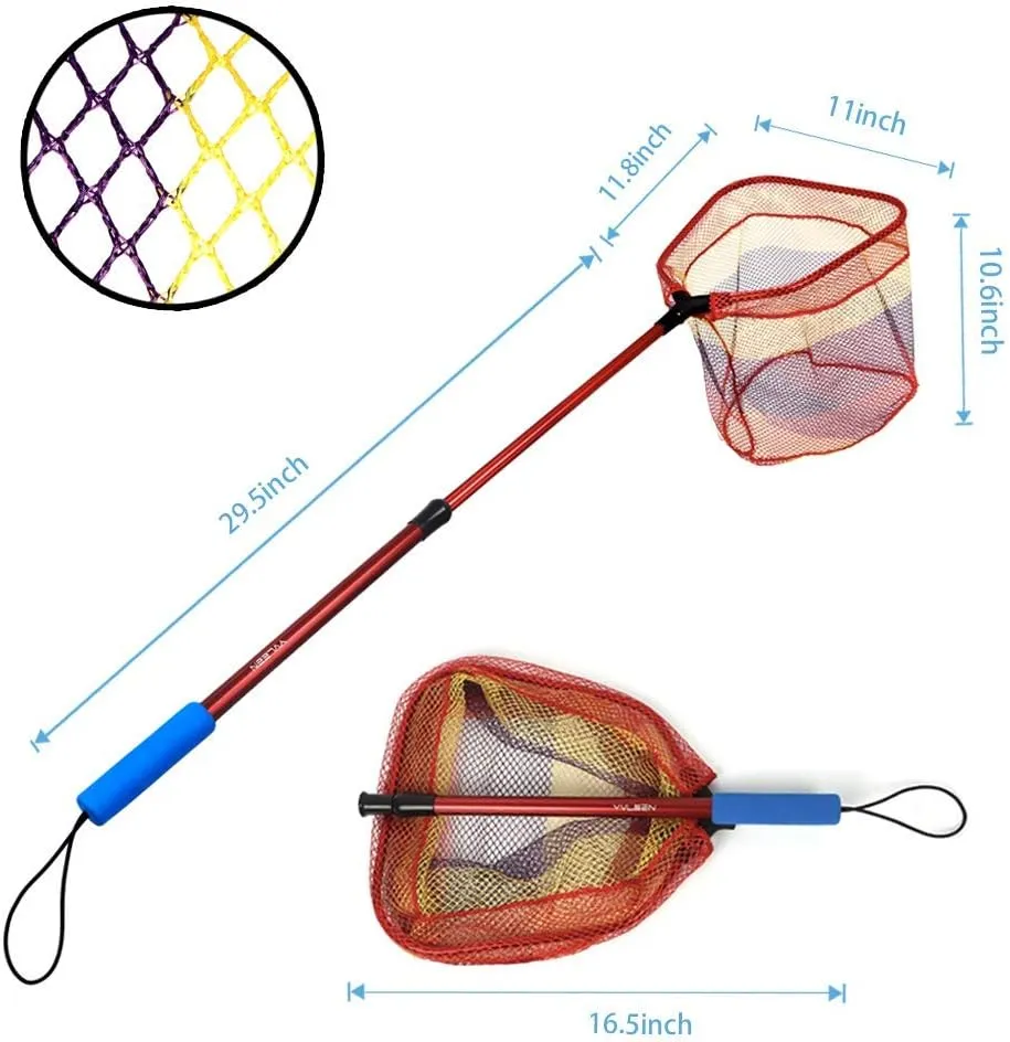 YVLEEN Kids Fishing Net for Lakes - Minnow Nets for Kids - Aluminum Collapsible Telescopic Fishing Pole Handle and Nylon Mesh Small Fishing net - Butterfly Nets for Kids Outdoor Playing