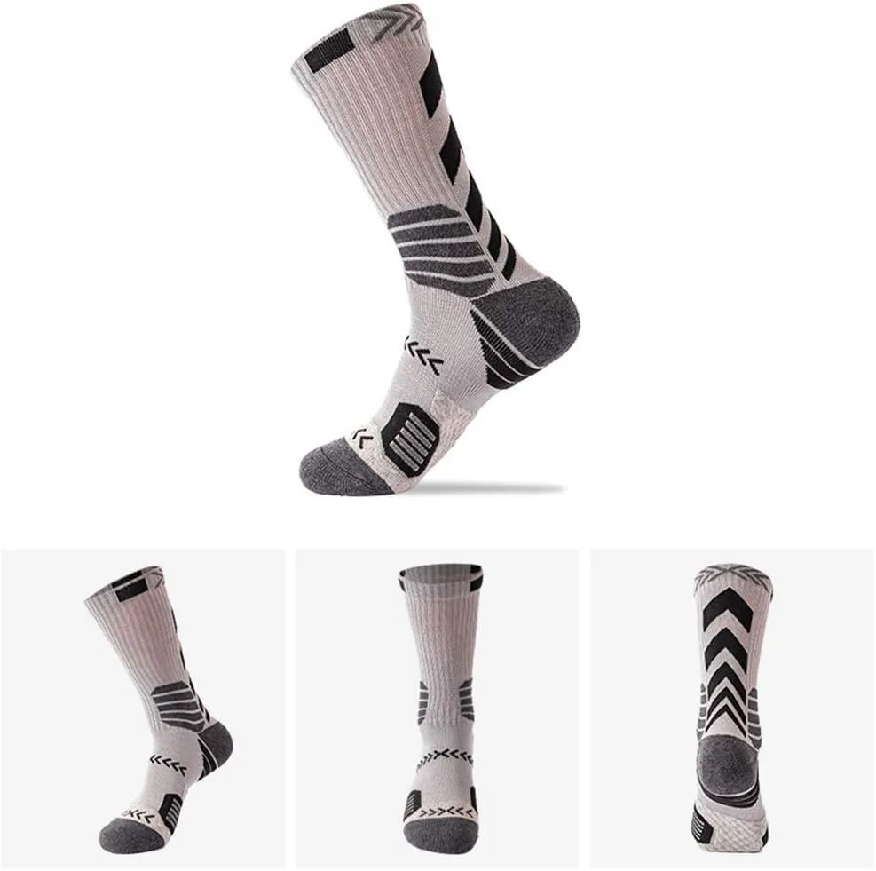 YWSLRC 5 Pairs Men's Athletic Crew Socks Performance Thick Cushioned Sport Basketball Running Training Compression Sock