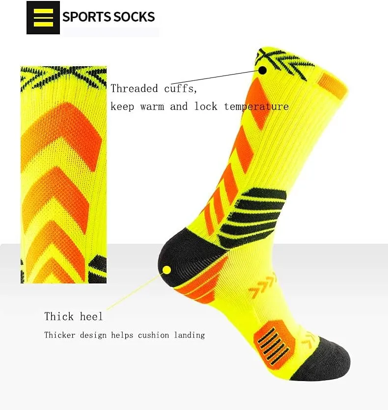 YWSLRC 5 Pairs Men's Athletic Crew Socks Performance Thick Cushioned Sport Basketball Running Training Compression Sock