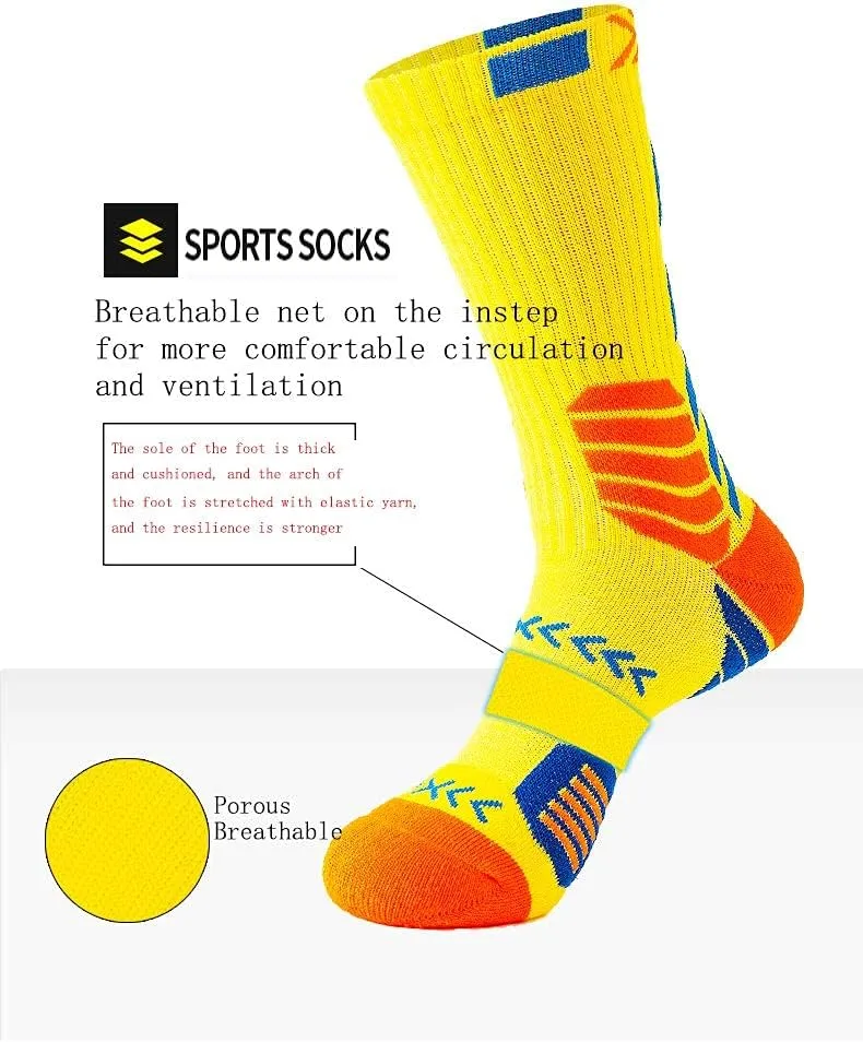 YWSLRC 5 Pairs Men's Athletic Crew Socks Performance Thick Cushioned Sport Basketball Running Training Compression Sock