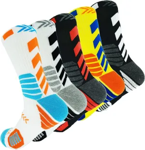 YWSLRC 5 Pairs Men's Athletic Crew Socks Performance Thick Cushioned Sport Basketball Running Training Compression Sock