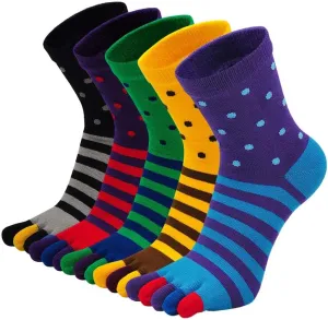 ZAKASA Men’s Toe Socks Cotton Five Finger Crew Socks Athletic Running Socks 5 Pairs