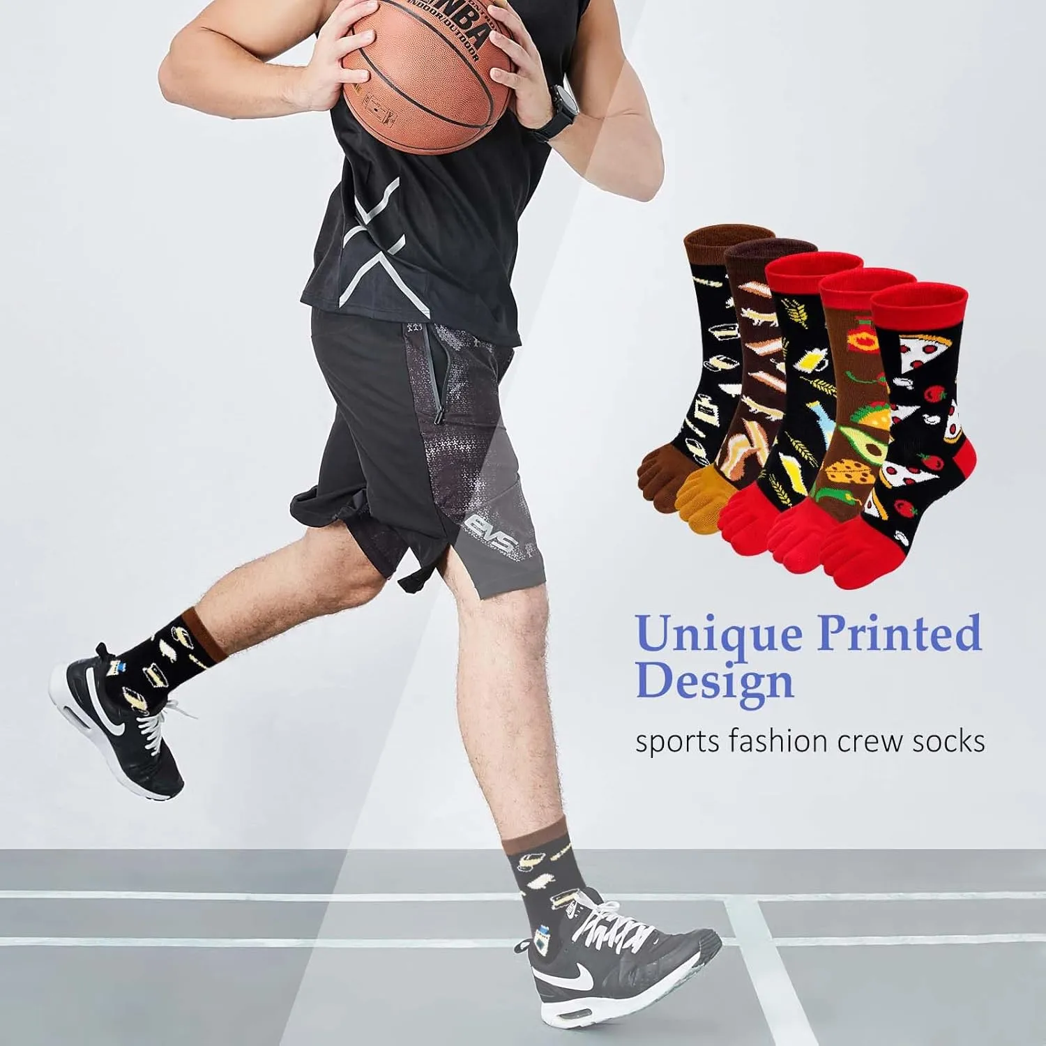 ZAKASA Men’s Toe Socks Cotton Five Finger Crew Socks Athletic Running Socks 5 Pairs