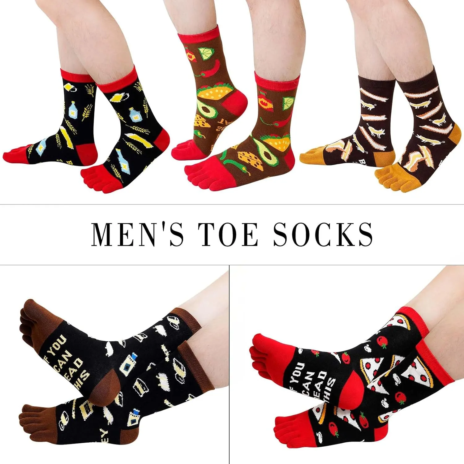 ZAKASA Men’s Toe Socks Cotton Five Finger Crew Socks Athletic Running Socks 5 Pairs