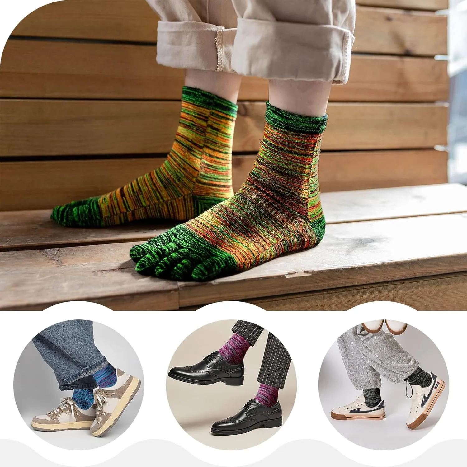ZAKASA Men’s Toe Socks Cotton Five Finger Crew Socks Athletic Running Socks 5 Pairs