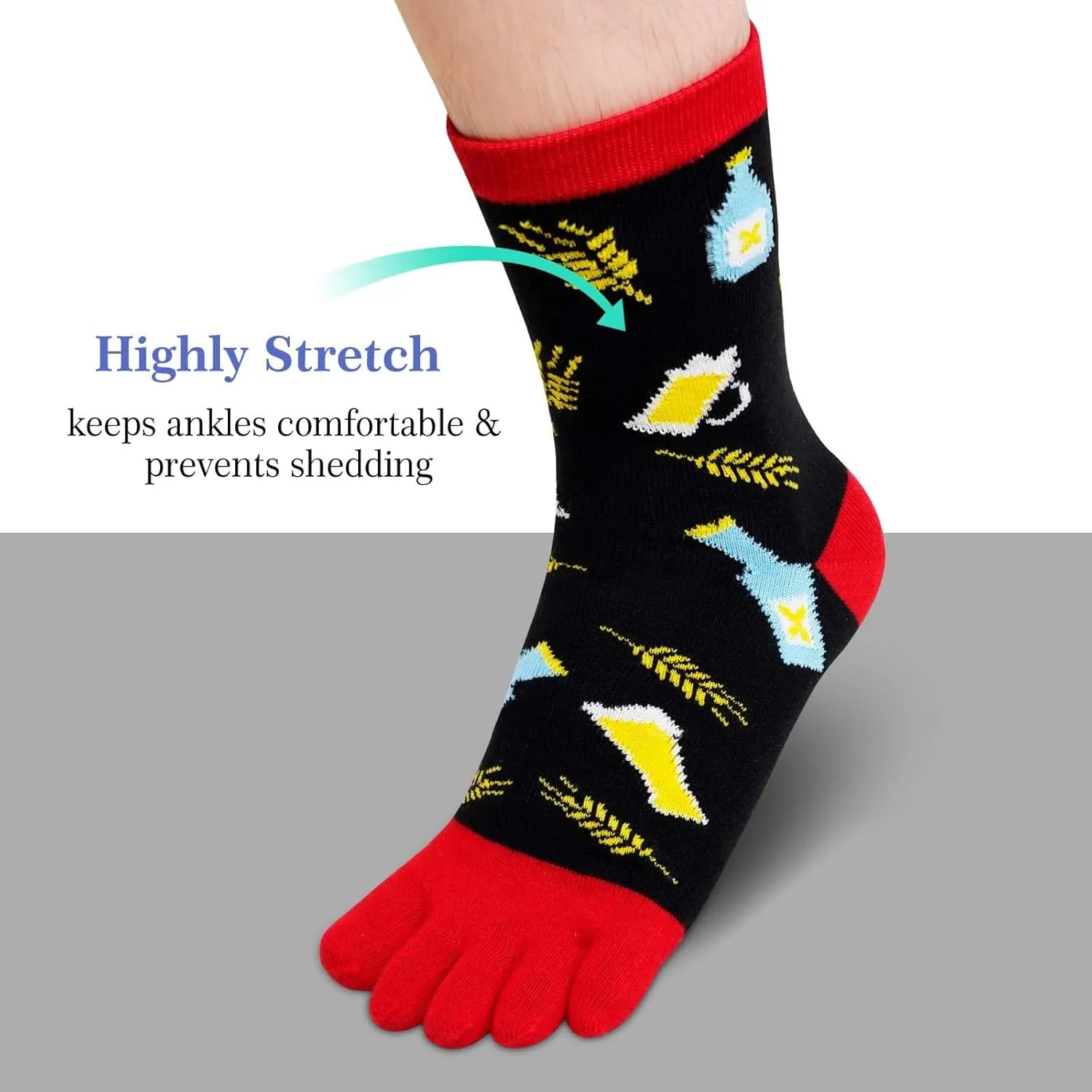 ZAKASA Men’s Toe Socks Cotton Five Finger Crew Socks Athletic Running Socks 5 Pairs