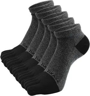 ZAKASA Toe Socks for Men Ankle: No Show Low Cut Toe Socks Individual Five Finger Cotton for Athletic Running 5 Pairs