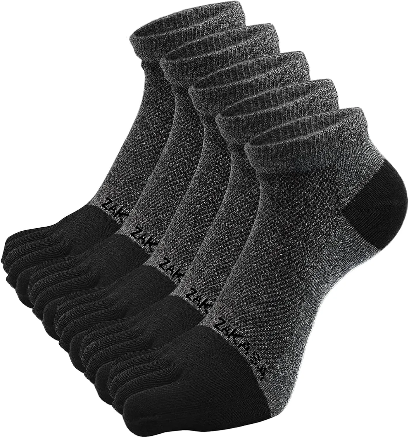 ZAKASA Toe Socks for Men Ankle: No Show Low Cut Toe Socks Individual Five Finger Cotton for Athletic Running 5 Pairs