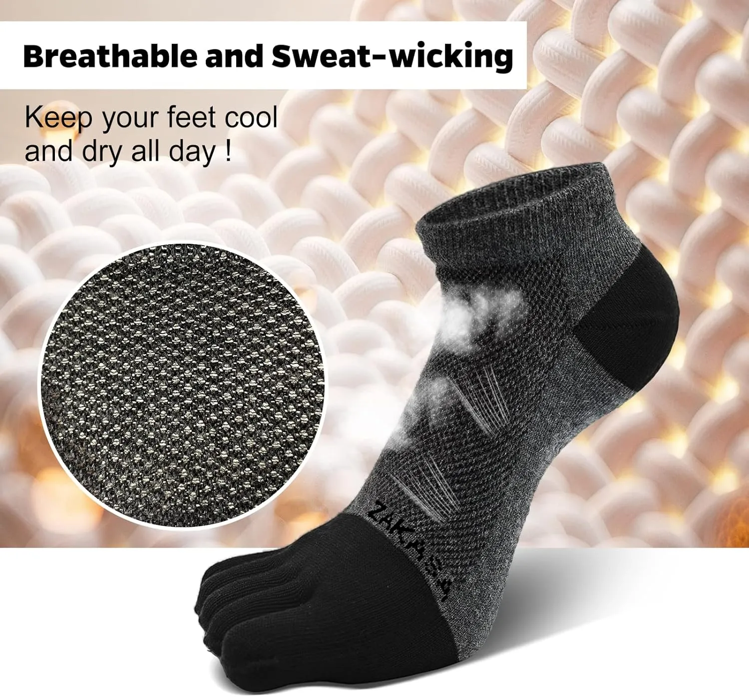 ZAKASA Toe Socks for Men Ankle: No Show Low Cut Toe Socks Individual Five Finger Cotton for Athletic Running 5 Pairs