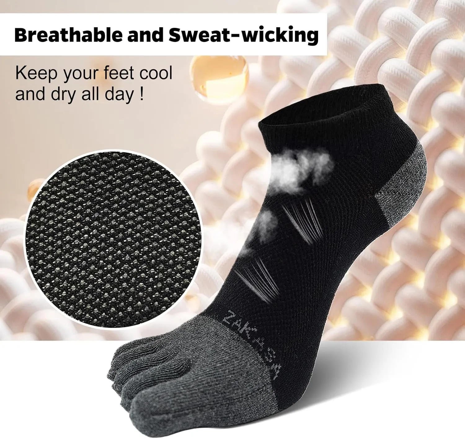 ZAKASA Toe Socks for Men Ankle: No Show Low Cut Toe Socks Individual Five Finger Cotton for Athletic Running 5 Pairs