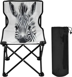 Zebra Cartoon Black Portable Outdoor Folding Chair Anti-Slip Padded Oxford Cloth Stool Camping Chair Small for Beach Hiking Fishing Gardening Quad Camp Chair