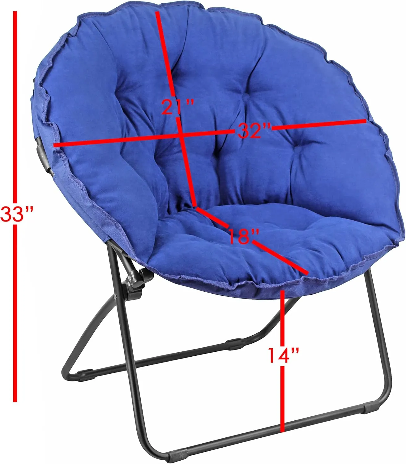 Zenithen Portable Round Foldable Padded Dish/Saucer Chair, Perfect for Gaming, Reading, Bedrooms, Dorm Rooms, Lounging or Living Rooms, 32", Blue (Pack of 1)