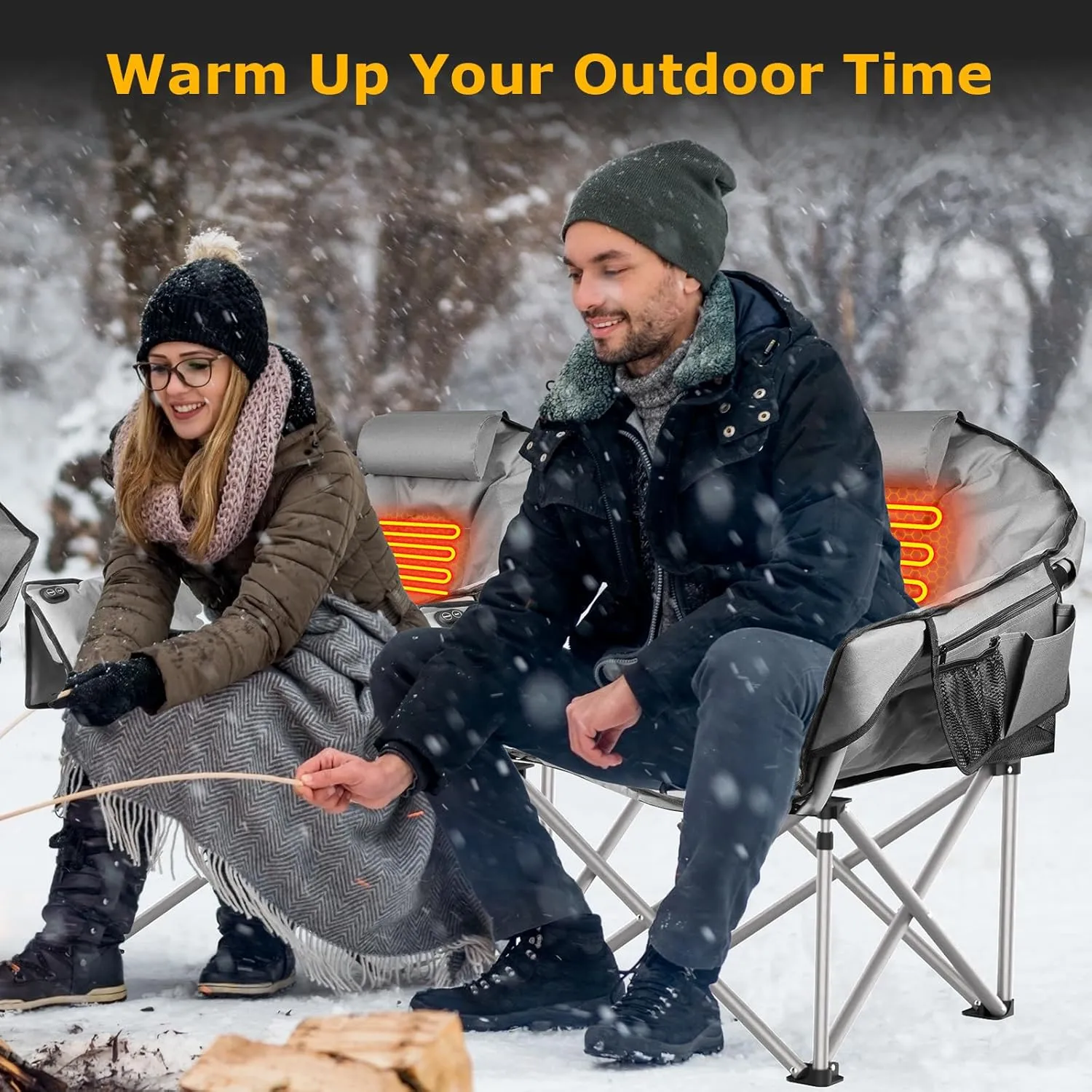 ZENPETIO Heated Camping Chair, Oversized Heated Chair for Adults Outdoor Sports, Dual Heating Zones with 3 Levels, Portable Folding Heated Chairs for Camp, Sports, Lawn with 20000mAh Battery